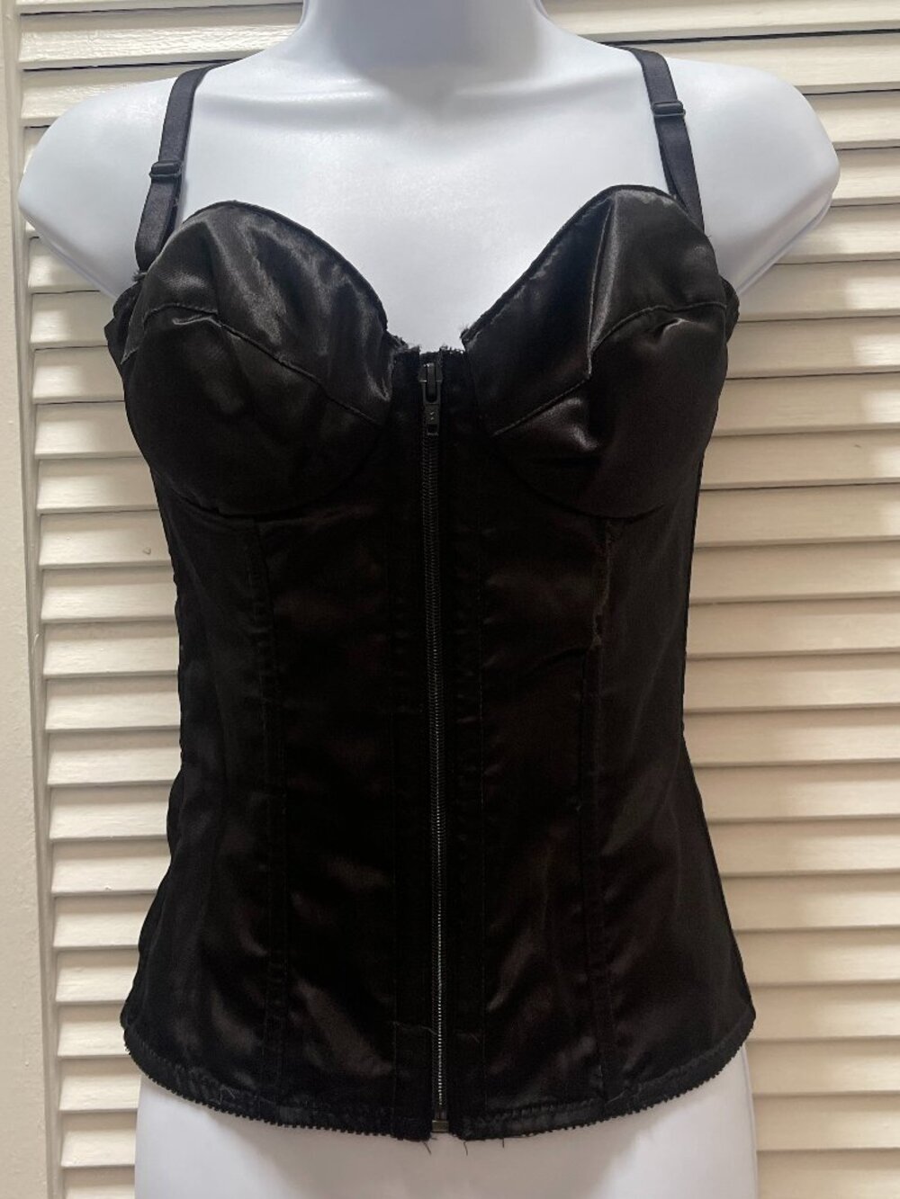 Vintage Frederick's of Hollywood Black Satin Corset Bustier 36B USA